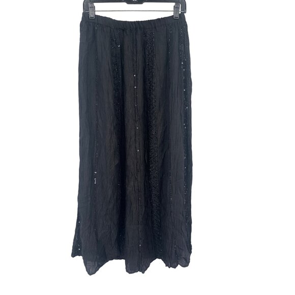Chico's Dresses & Skirts - Chicos 1 womens Black Midi Skirt  Beaded  Elastic Waist Crinkle size medium new